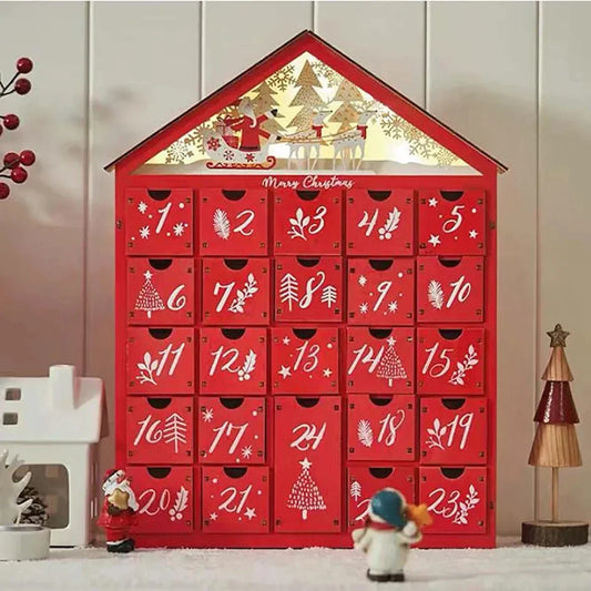 Wooden Advent Calendar 24 Drawers with LED Lighting — Refillable 1