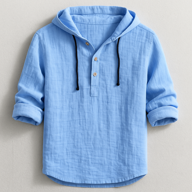 Men's Cotton-Linen Hoodie Shirt — Relaxed Fit Drawstring Hood 1