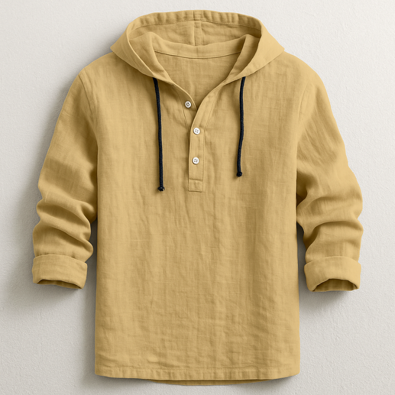 Men's Cotton-Linen Hoodie Shirt — Relaxed Fit Drawstring Hood 2