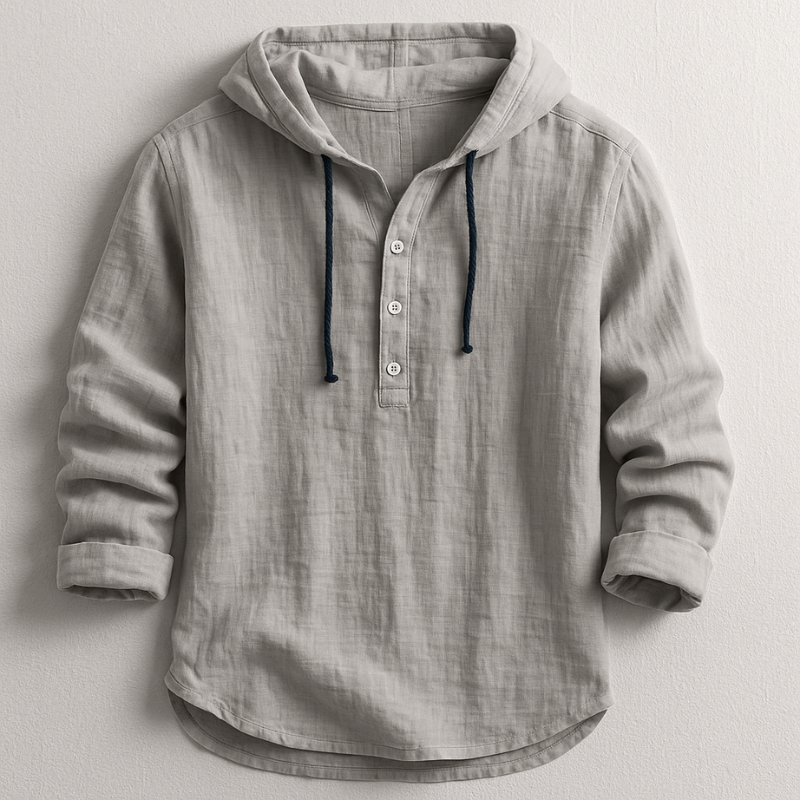 Men's Cotton-Linen Hoodie Shirt — Relaxed Fit Drawstring Hood 3