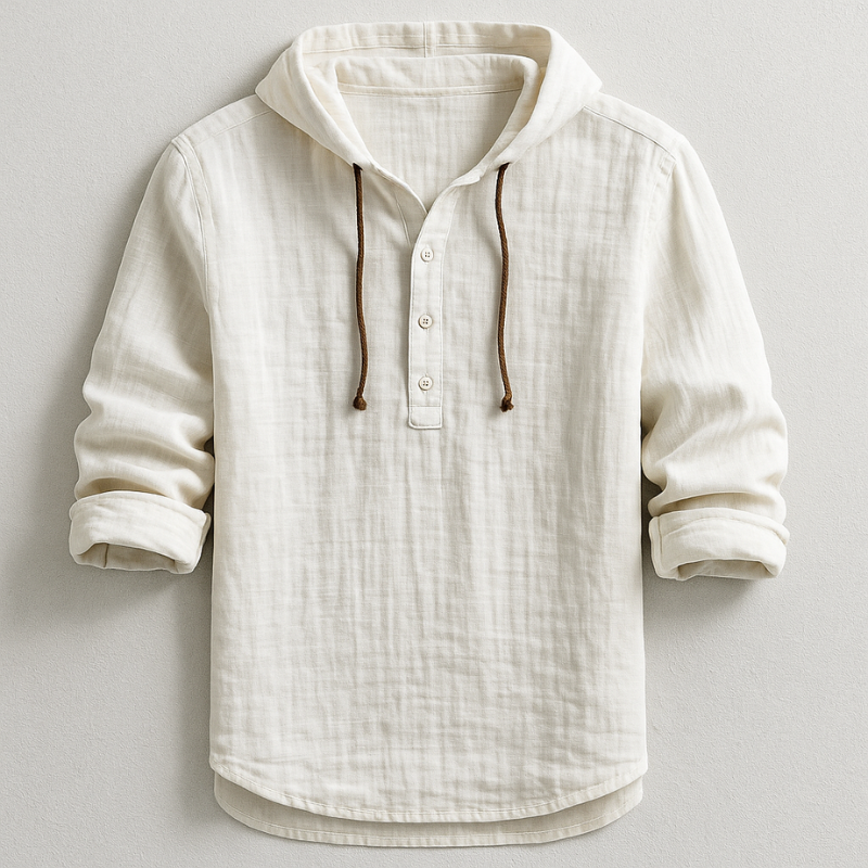 Men's Cotton-Linen Hoodie Shirt — Relaxed Fit Drawstring Hood 4
