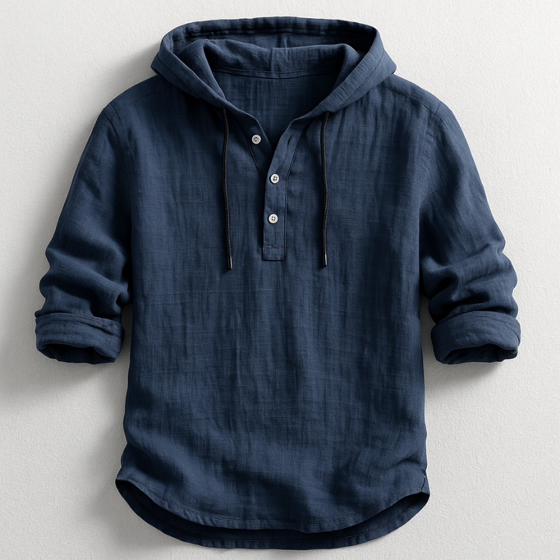 Men's Cotton-Linen Hoodie Shirt — Relaxed Fit Drawstring Hood 5