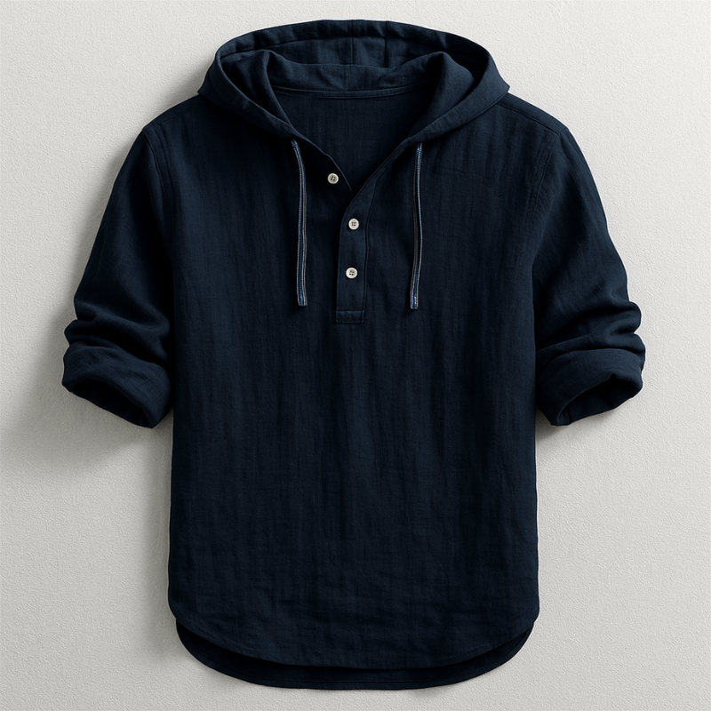Men's Cotton-Linen Hoodie Shirt — Relaxed Fit Drawstring Hood 6