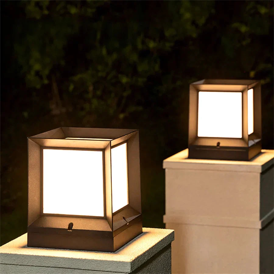 Modern Outdoor Pillar Light — Black Frame LED Gate Lamp 2