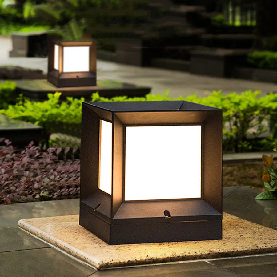 Modern Outdoor Pillar Light — Black Frame LED Gate Lamp 4
