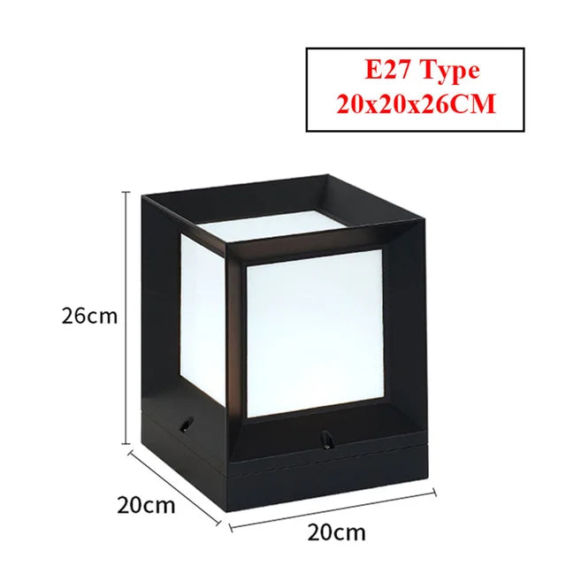 Modern Outdoor Pillar Light — Black Frame LED Gate Lamp 8