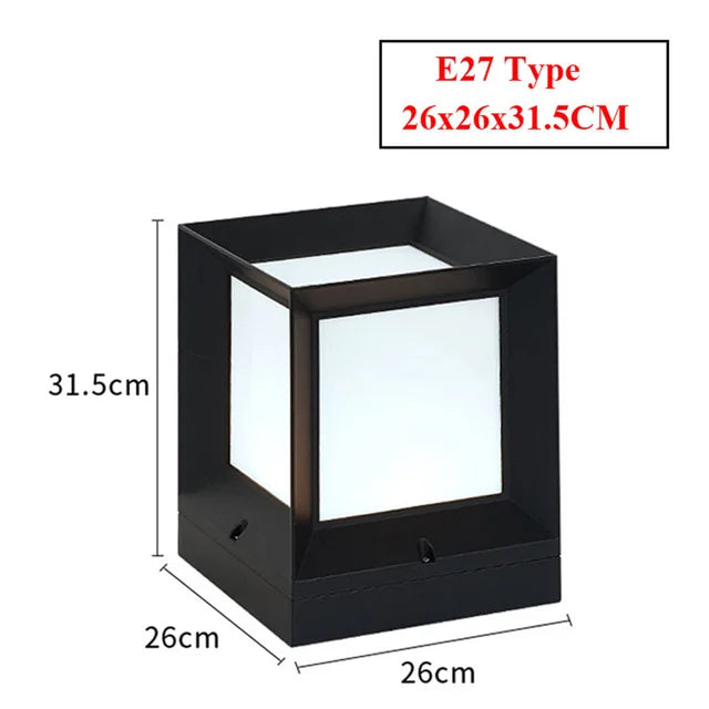 Modern Outdoor Pillar Light — Black Frame LED Gate Lamp 9