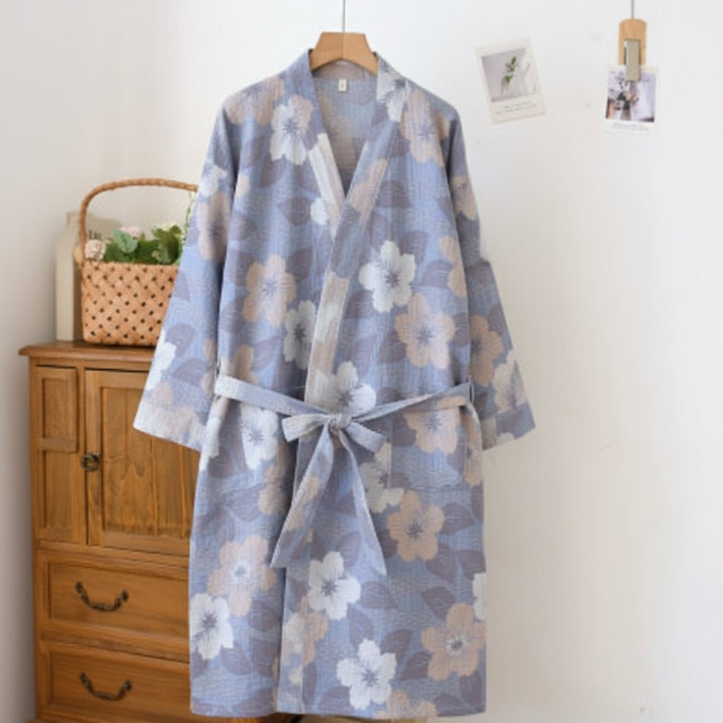Organic Cotton Kimono Bathrobe — Reversible Gauze Robe 1
