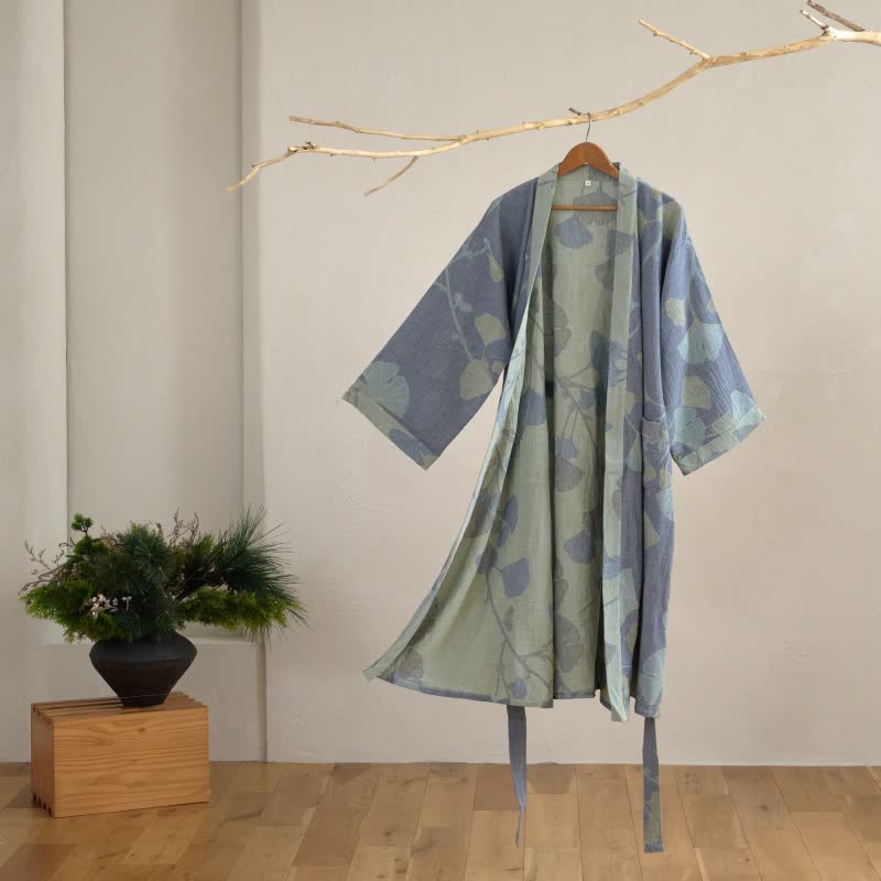 Organic Cotton Kimono Bathrobe — Reversible Gauze Robe 3