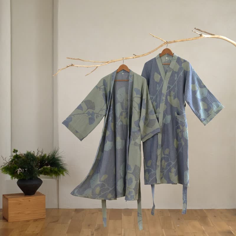 Organic Cotton Kimono Bathrobe — Reversible Gauze Robe 4