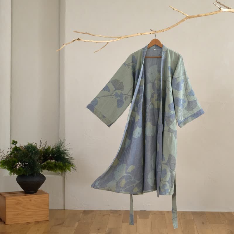 Organic Cotton Kimono Bathrobe — Reversible Gauze Robe 5