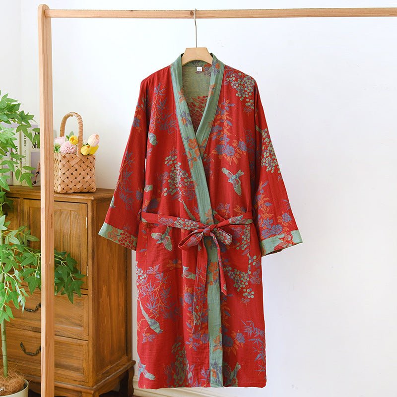 Organic Cotton Kimono Bathrobe — Reversible Gauze Robe 6