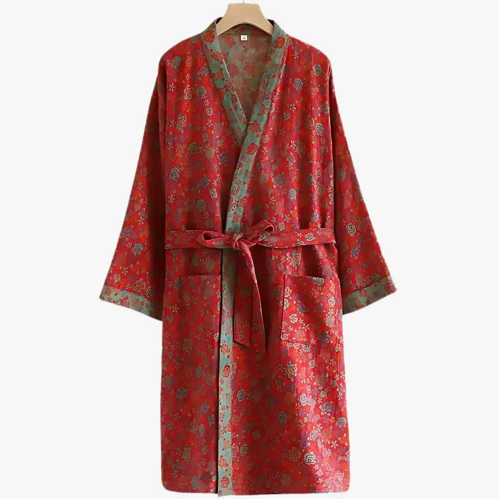 Organic Cotton Kimono Bathrobe — Reversible Gauze Robe 7