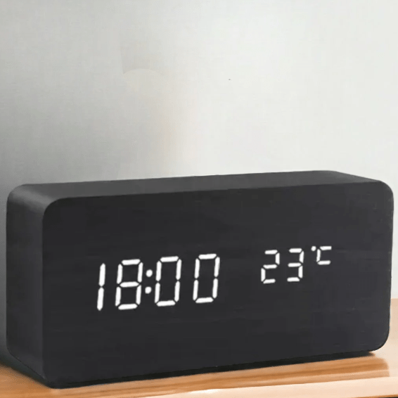 Voice-Activated LED Wooden Desk Clock — Alarm & USB Power 5