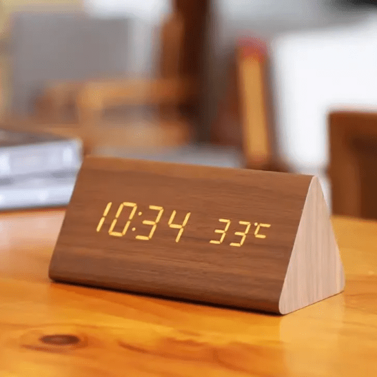 Voice-Activated LED Wooden Desk Clock — Alarm & USB Power 1