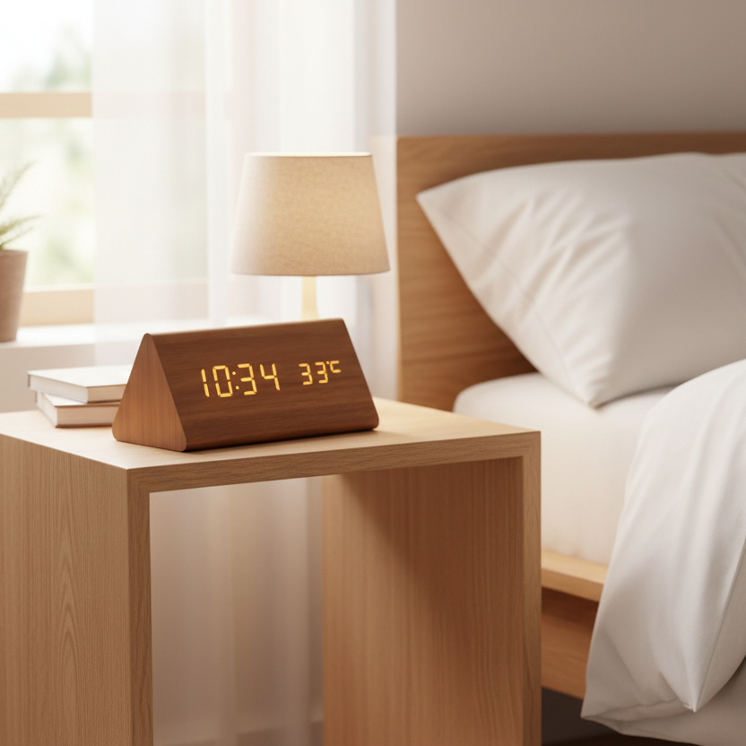 Voice-Activated LED Wooden Desk Clock — Alarm & USB Power 3