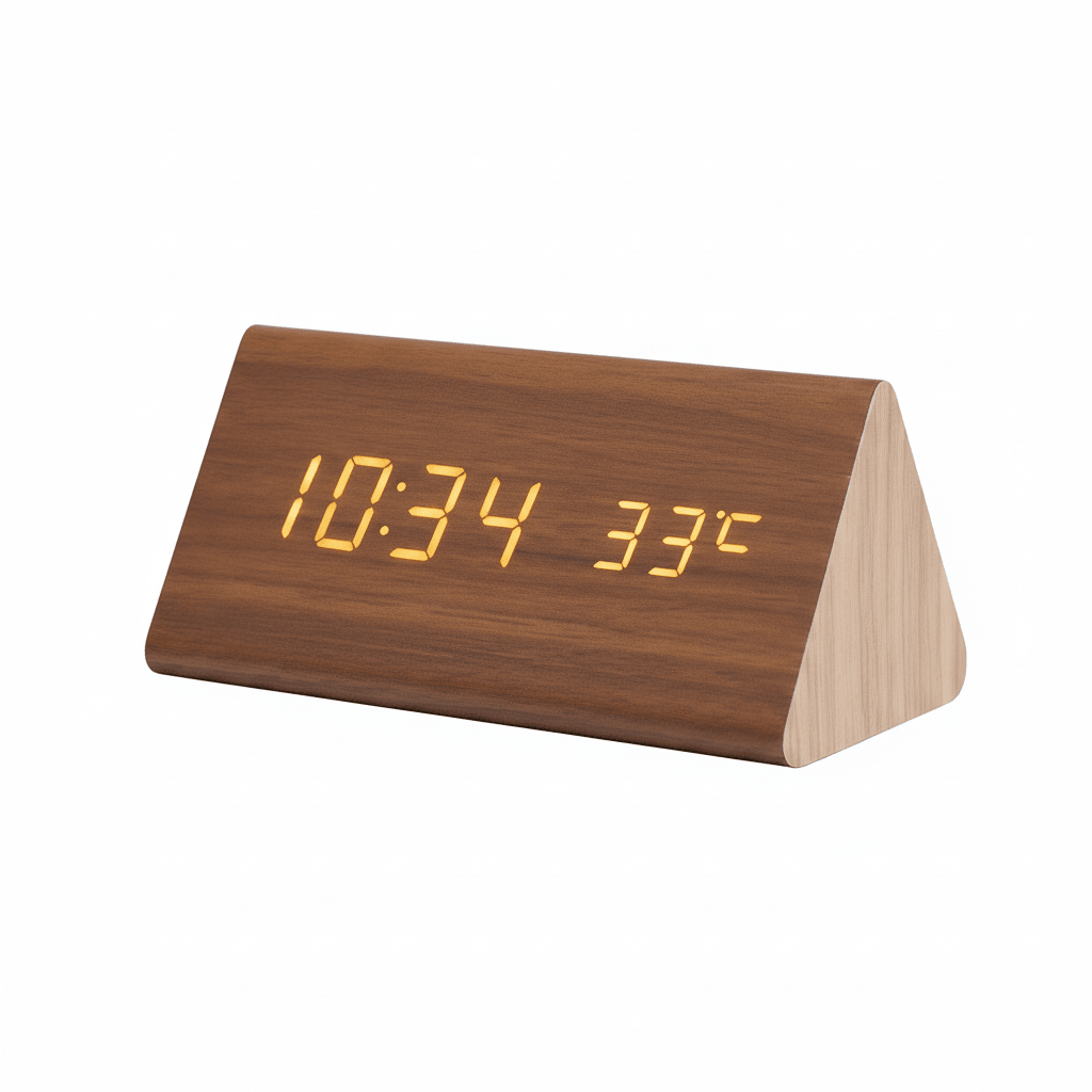Voice-Activated LED Wooden Desk Clock — Alarm & USB Power 7