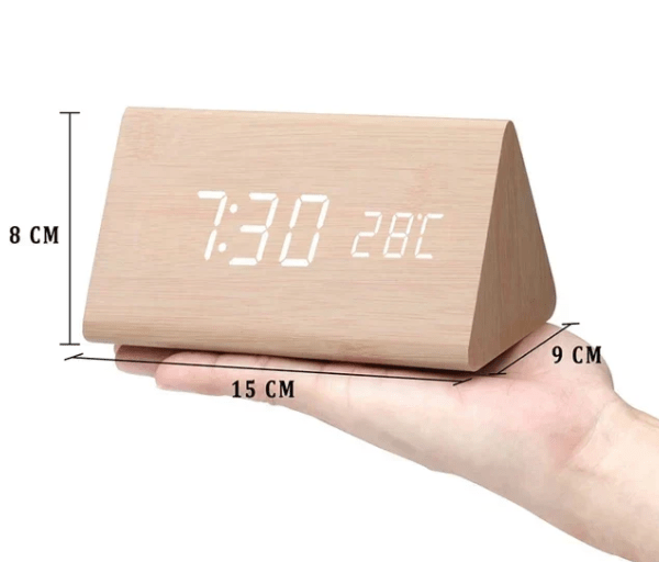 Voice-Activated LED Wooden Desk Clock — Alarm & USB Power 6