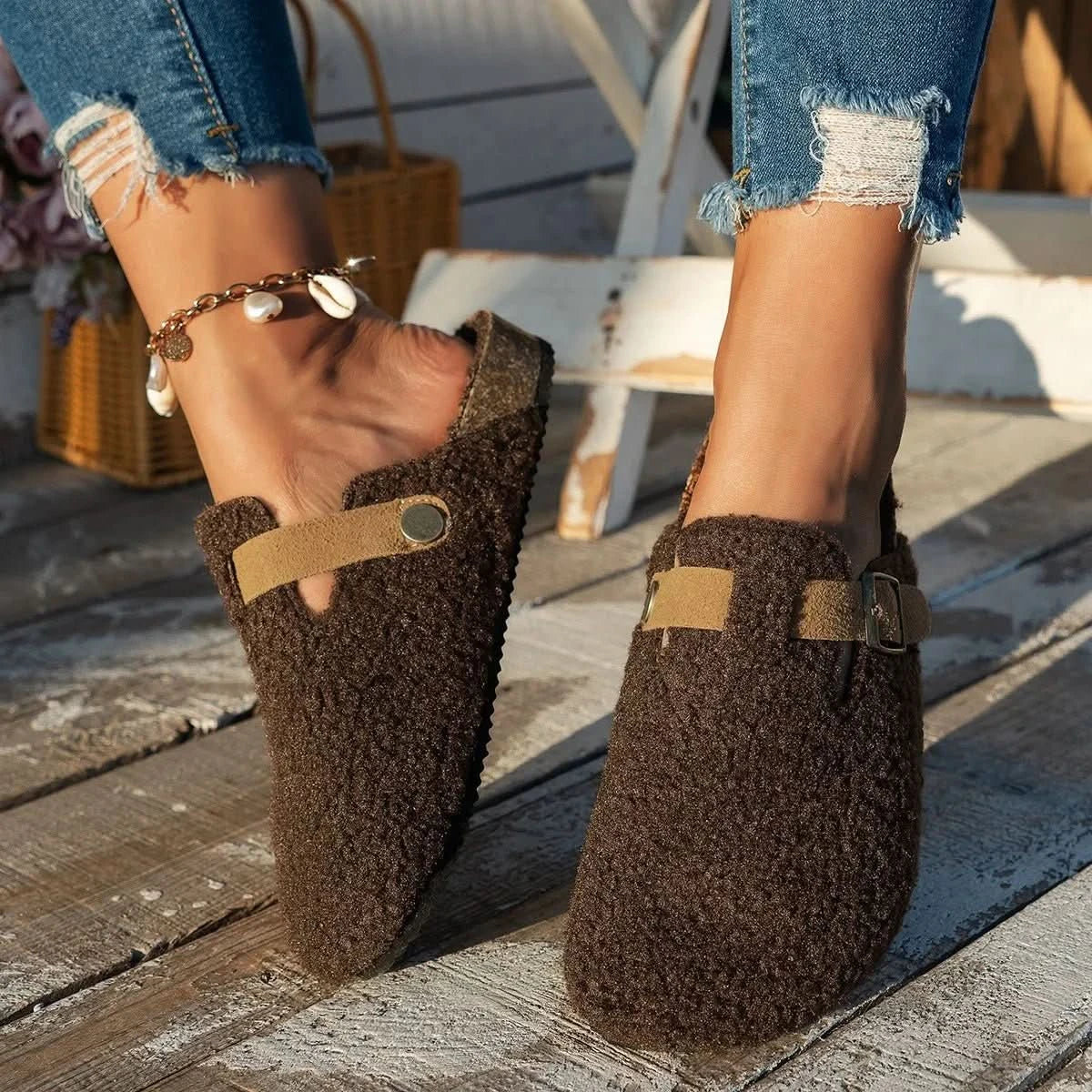 Sheepskin Mule Slippers — Wool Lined Anti-Slip Winter Shoe 9
