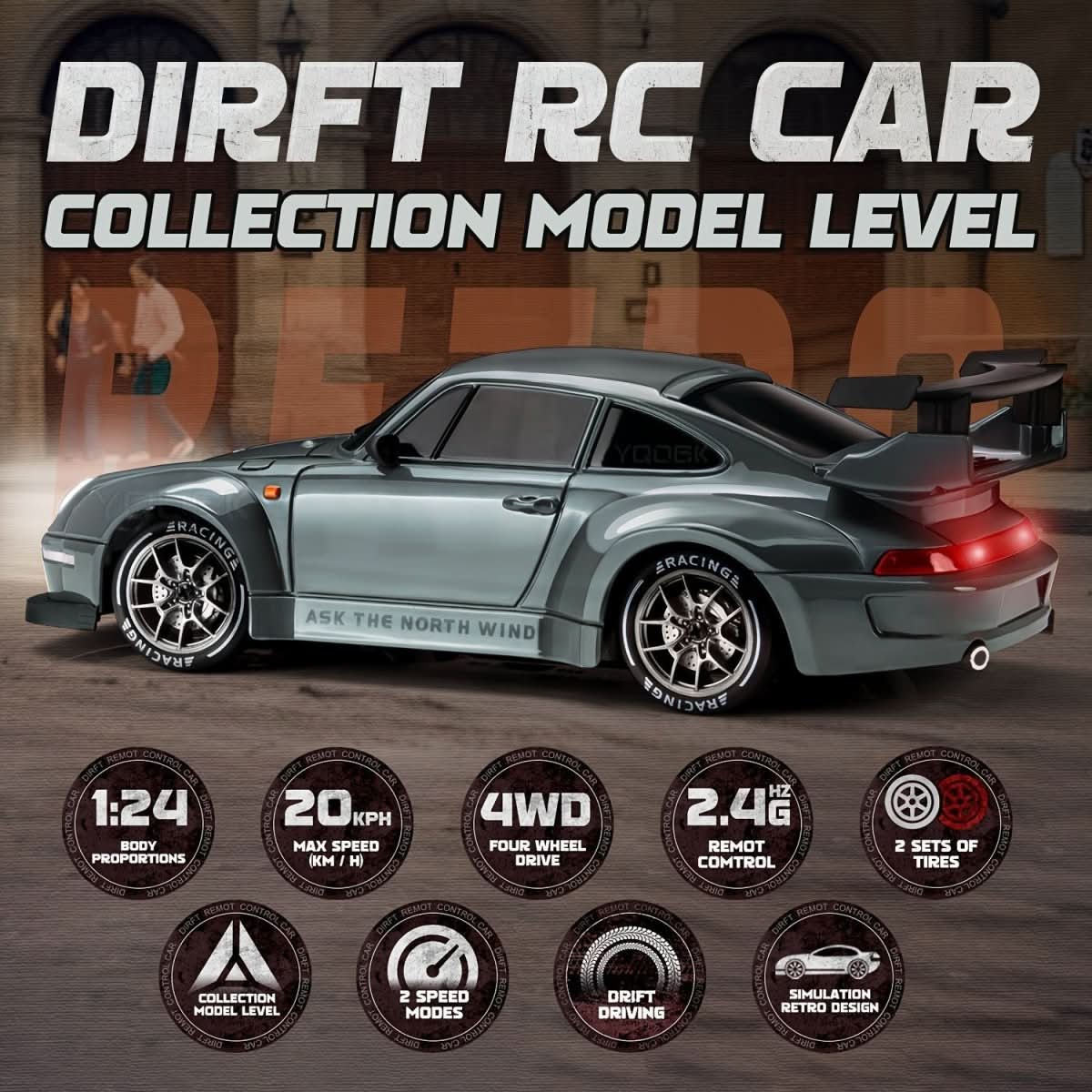 RC Car 1:24 Scale Drift Racer with LED Wheels & 4WD 5