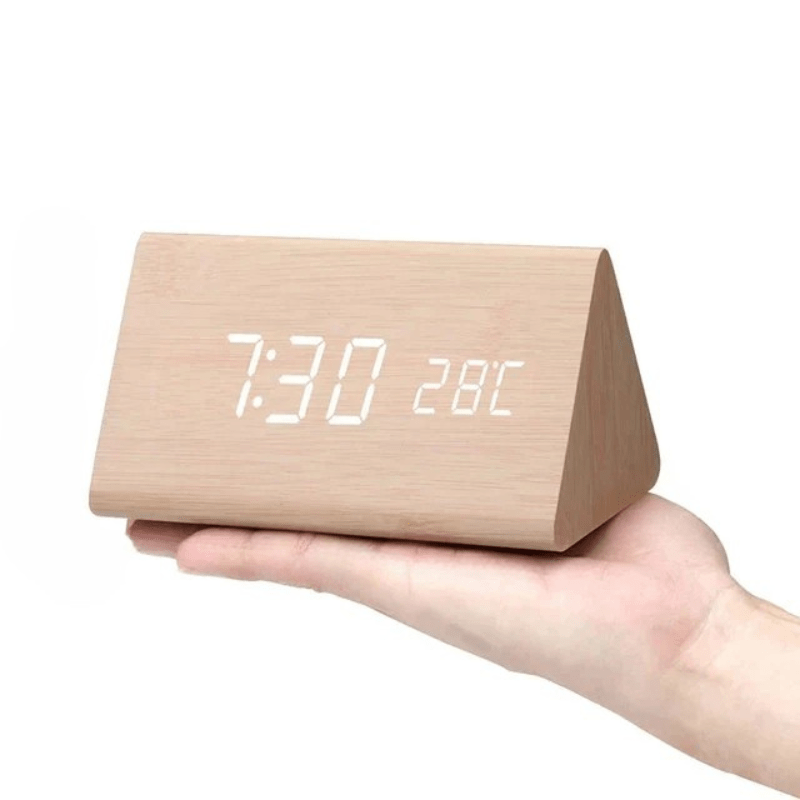 Voice-Activated LED Wooden Desk Clock — Alarm & USB Power 11