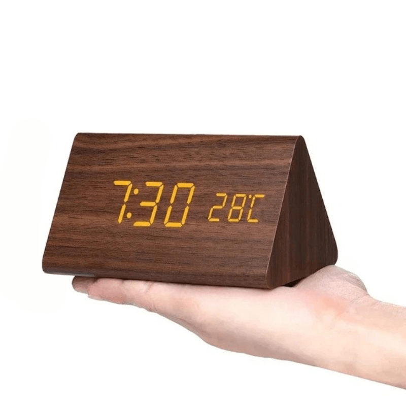 Voice-Activated LED Wooden Desk Clock — Alarm & USB Power 12