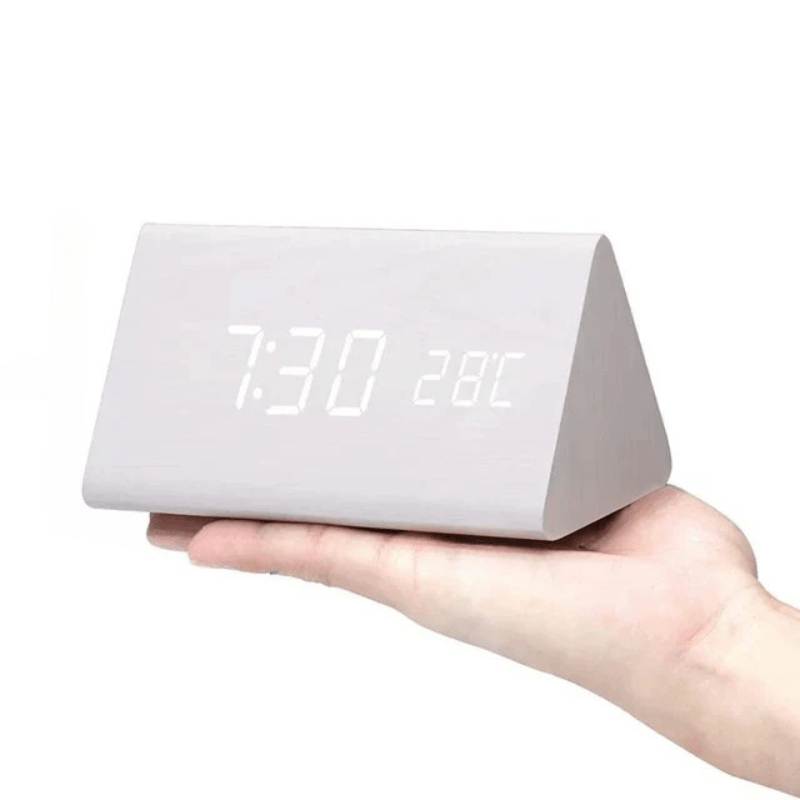 Voice-Activated LED Wooden Desk Clock — Alarm & USB Power 13