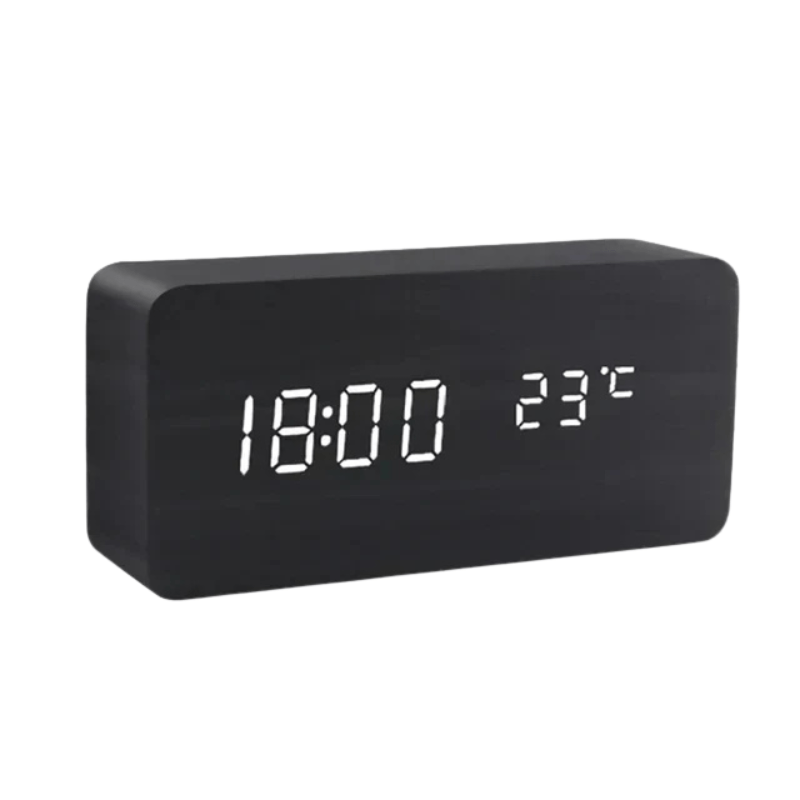 Voice-Activated LED Wooden Desk Clock — Alarm & USB Power 8