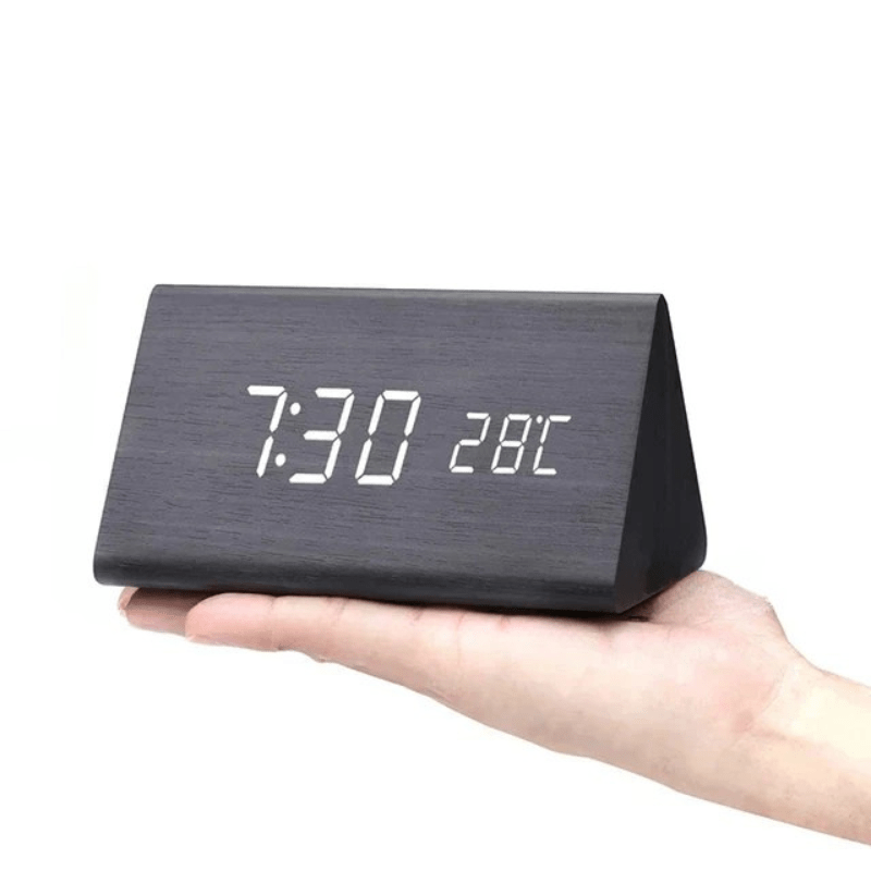 Voice-Activated LED Wooden Desk Clock — Alarm & USB Power 14