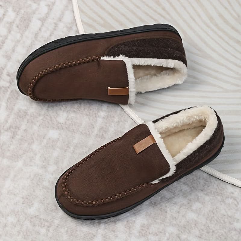 Men's Synthetic Wool Slip-On Loafer — Warm Indoor House Shoe 10