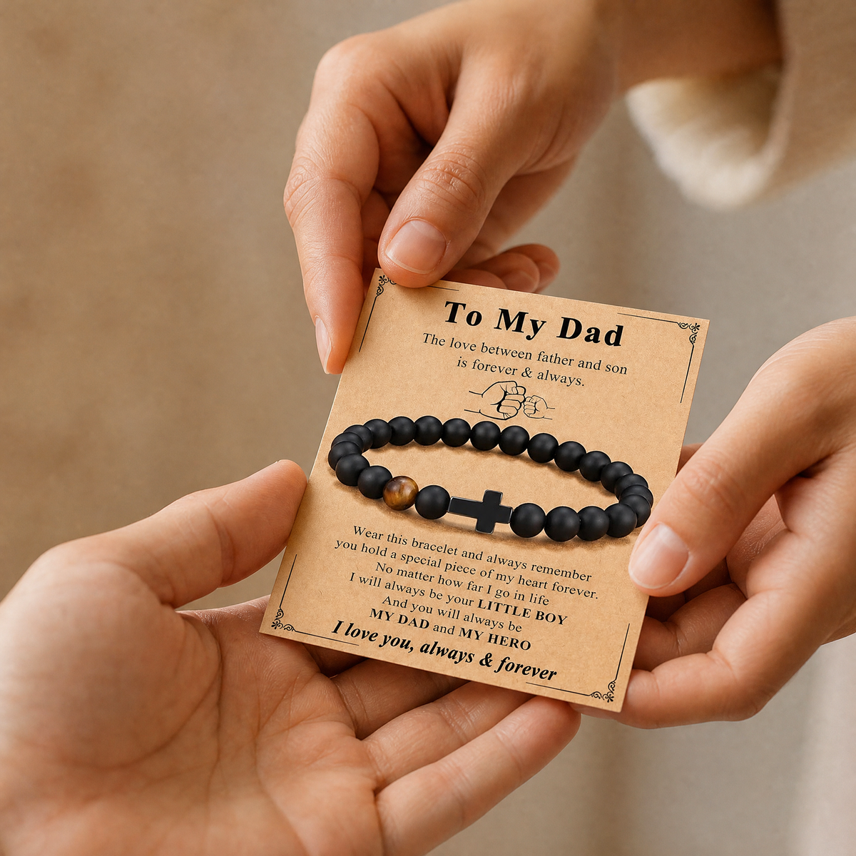 Gift for Dad — Men's Cross & Black Pearl Bead Bracelet 3
