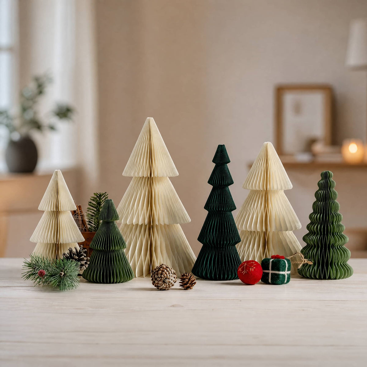 3D Honeycomb Paper Christmas Trees — Foldable Table Decor Set 1