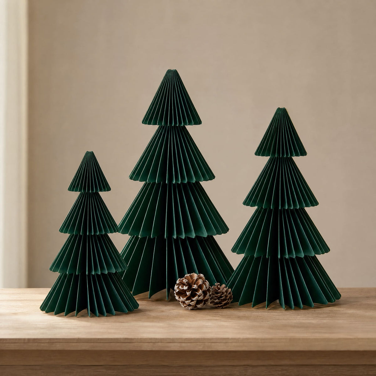 3D Honeycomb Paper Christmas Trees — Foldable Table Decor Set 10