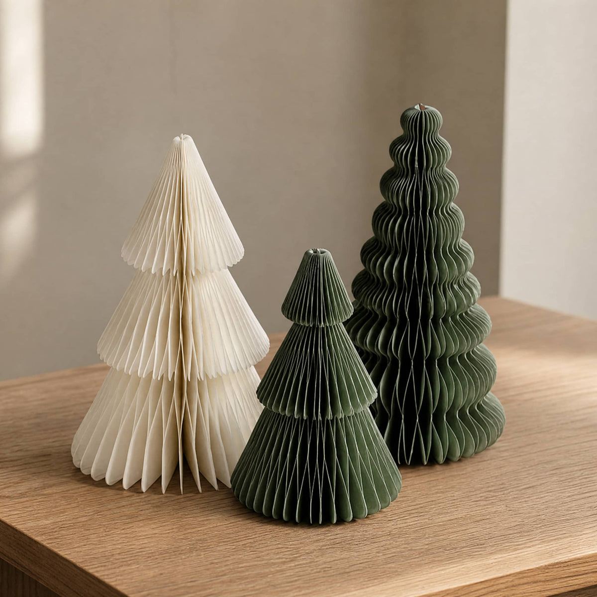 3D Honeycomb Paper Christmas Trees — Foldable Table Decor Set 12