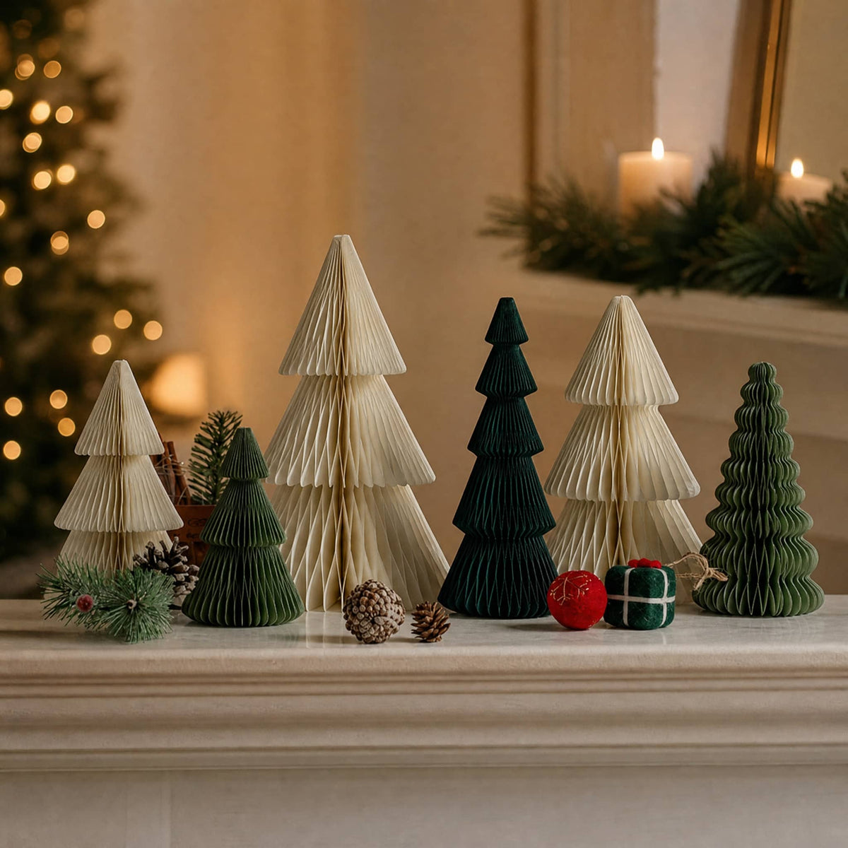 3D Honeycomb Paper Christmas Trees — Foldable Table Decor Set 3