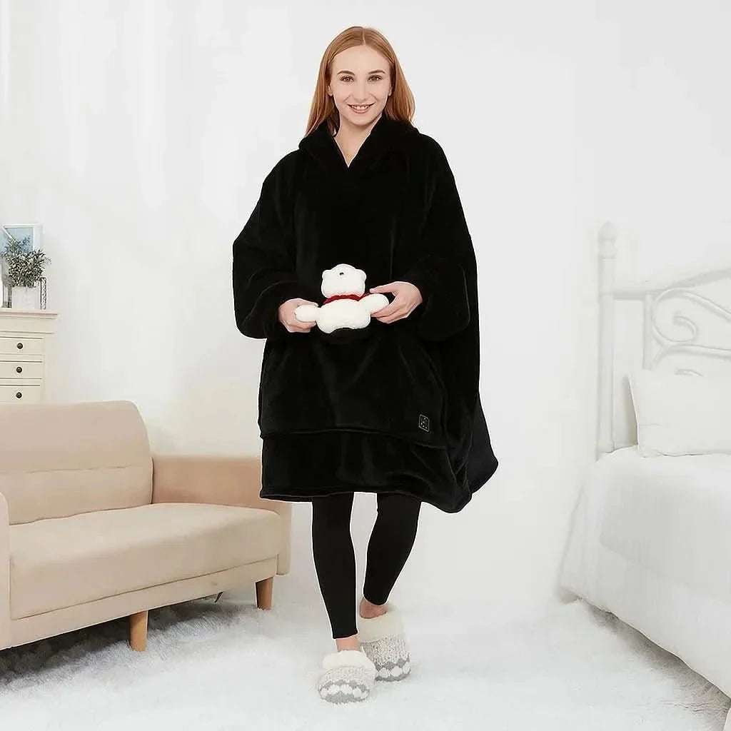 USB Heated Wearable Blanket Hoodie — One Size Flannel 15