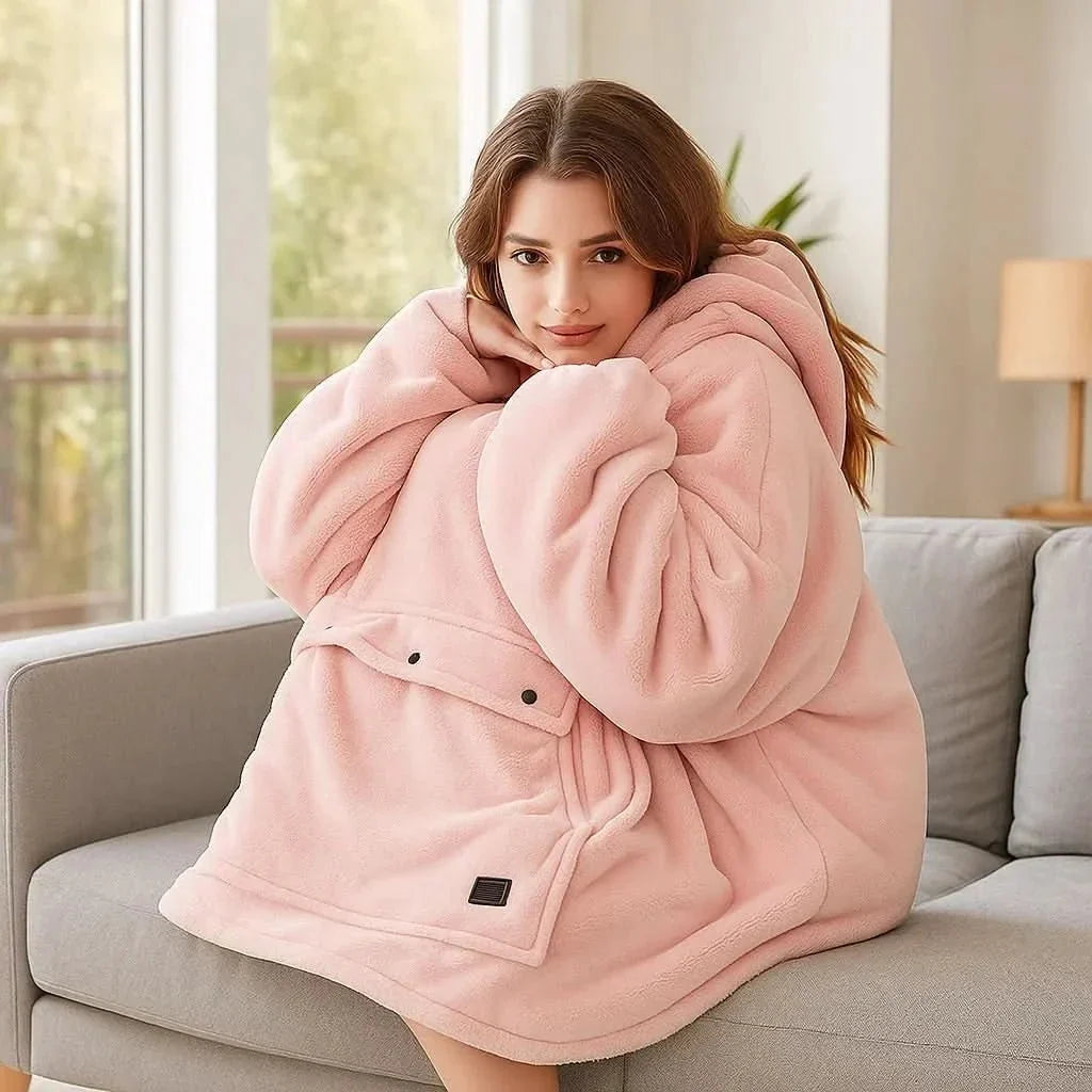 USB Heated Wearable Blanket Hoodie — One Size Flannel 16