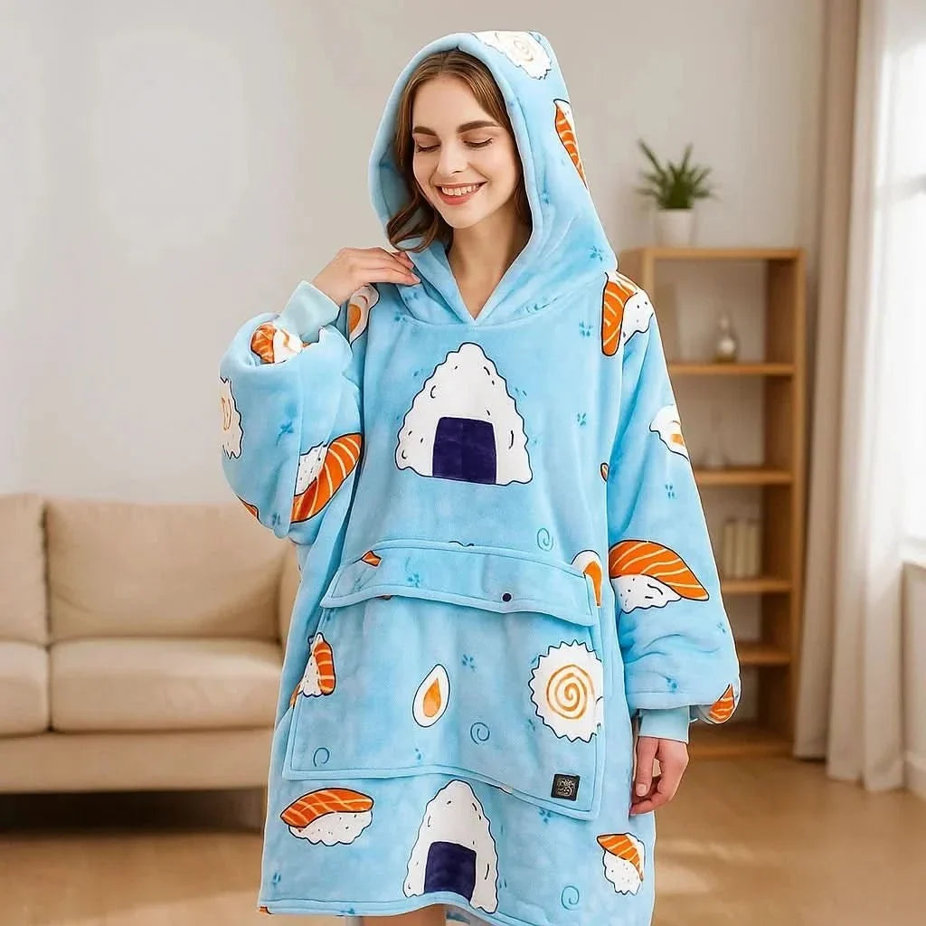 USB Heated Wearable Blanket Hoodie — One Size Flannel 17