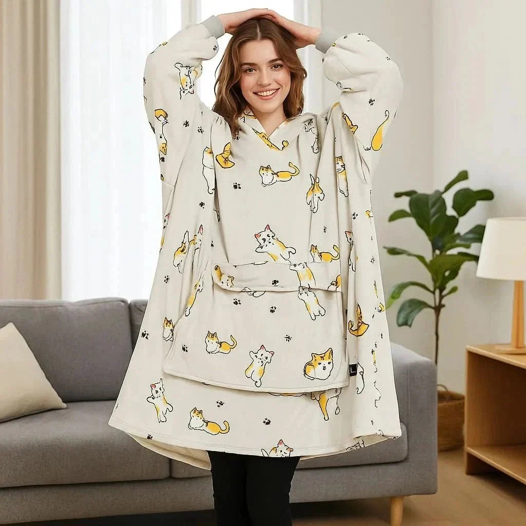 USB Heated Wearable Blanket Hoodie — One Size Flannel 19