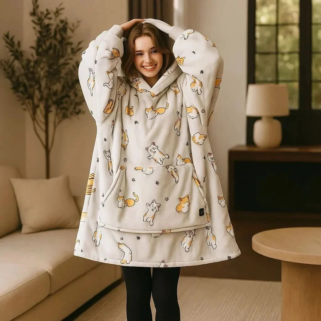 USB Heated Wearable Blanket Hoodie — One Size Flannel 20