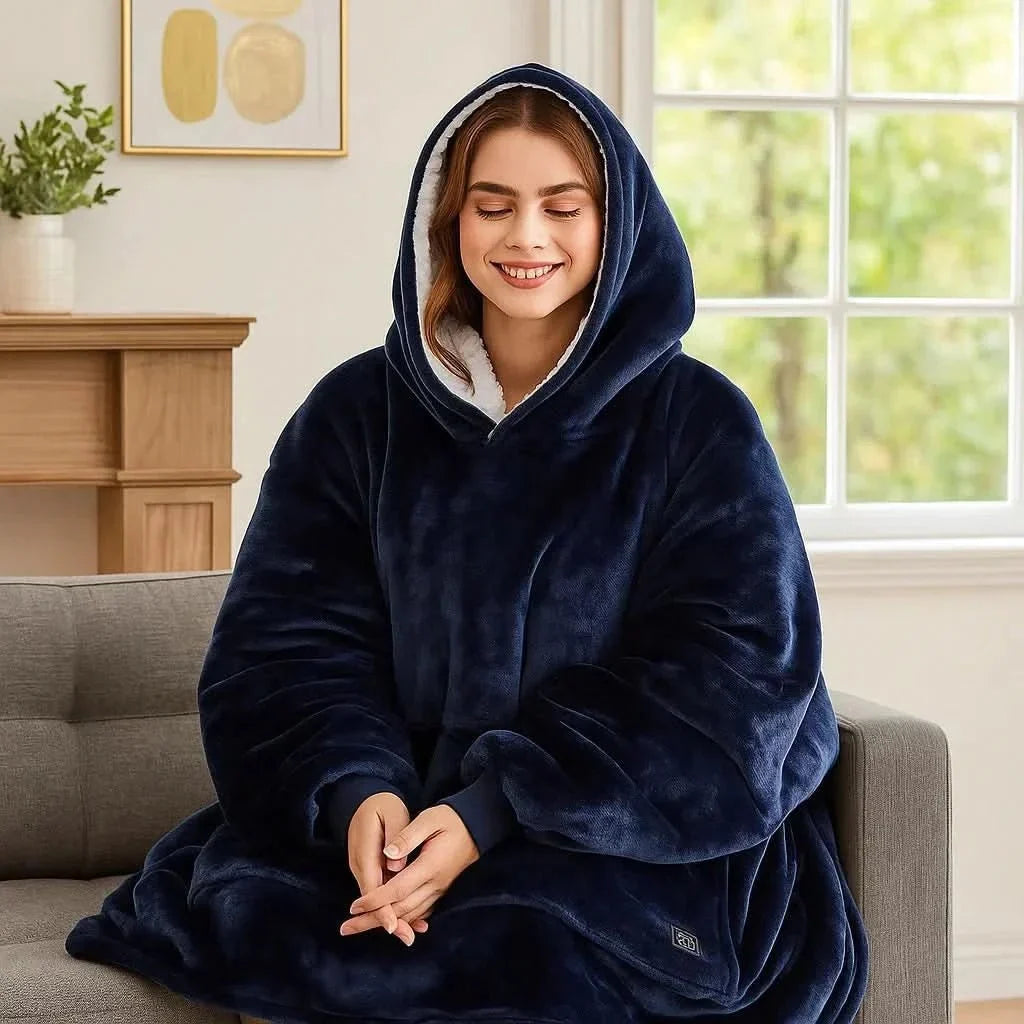 USB Heated Wearable Blanket Hoodie — One Size Flannel 22