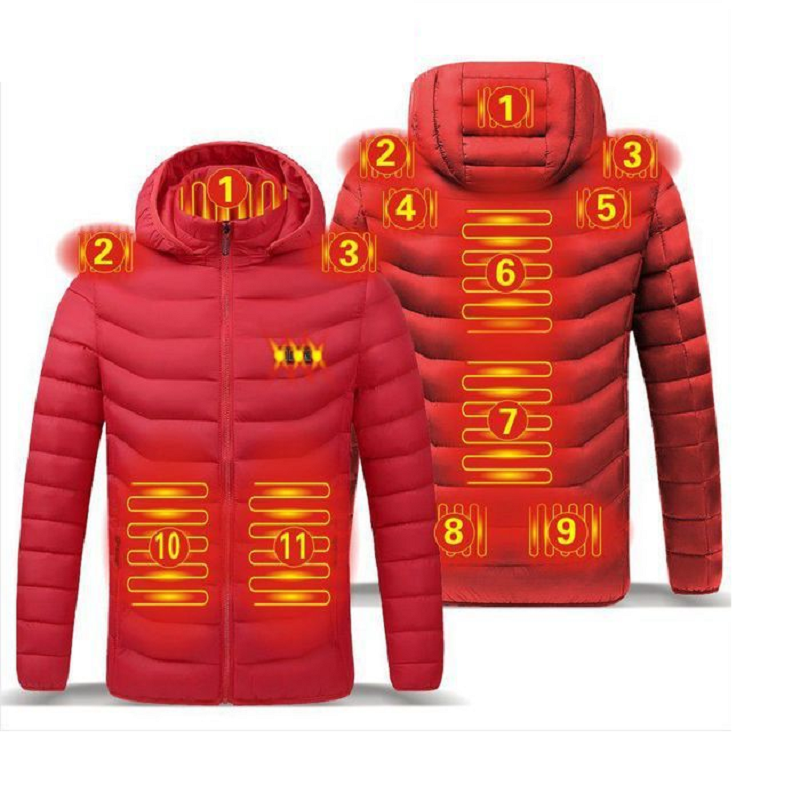 Electric 11-Zone Heated Hoodie Jacket — USB 3 Heat Settings 1