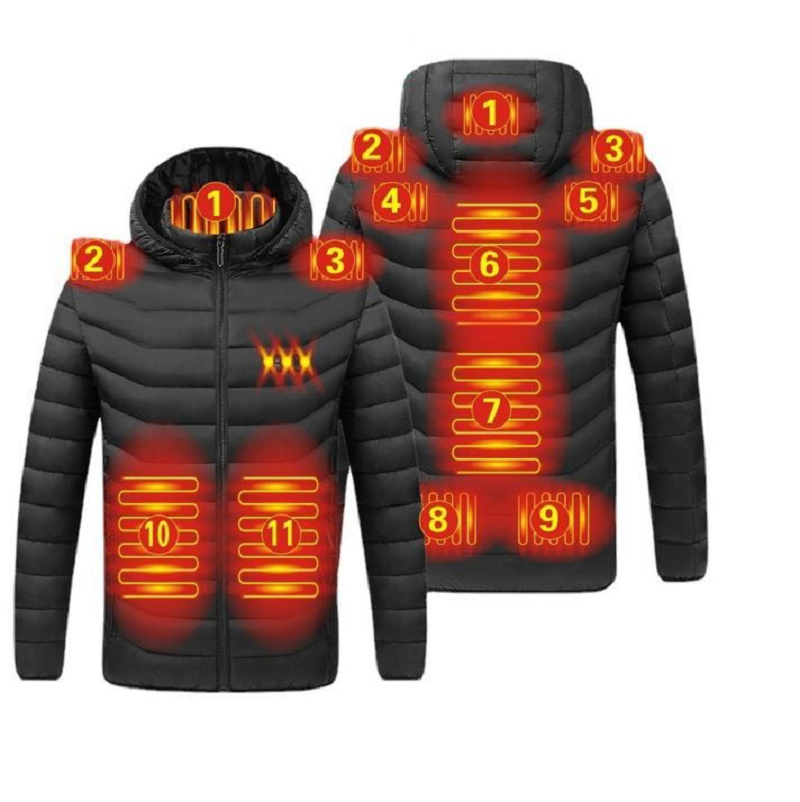 Electric 11-Zone Heated Hoodie Jacket — USB 3 Heat Settings 3
