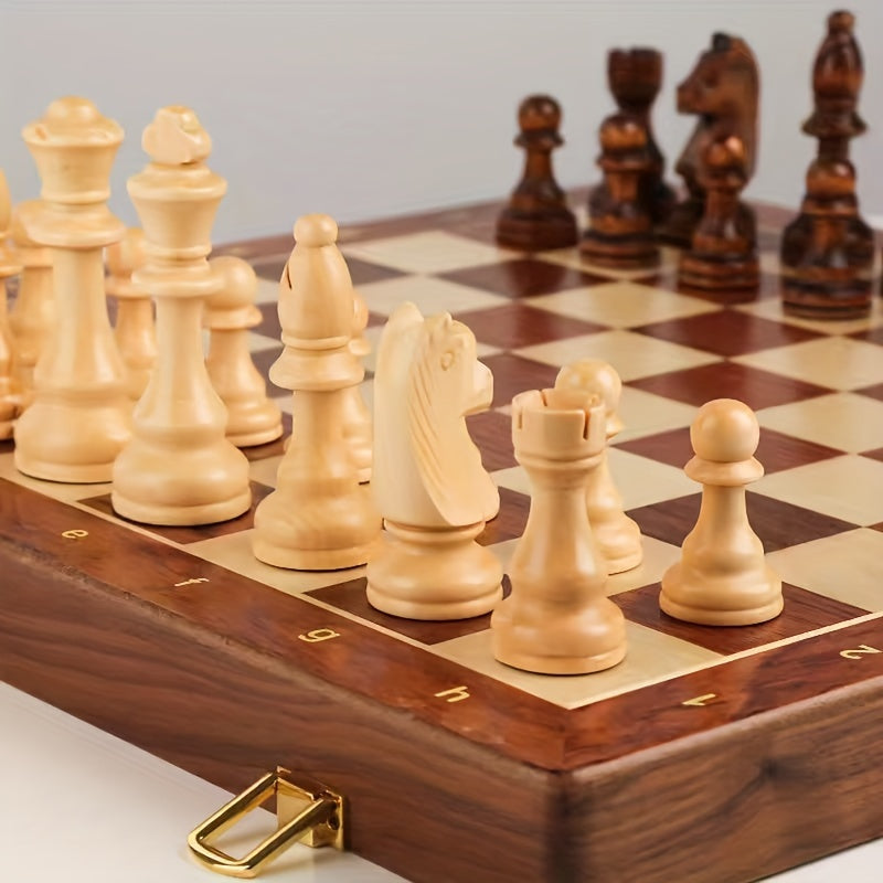 Folding Walnut Chess Set — Hand-Carved Weighted Pieces 3
