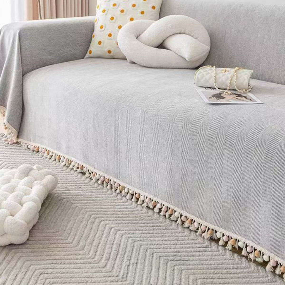 Herringbone Tassel Sofa Cover — Boho Style, Pet Friendly 1