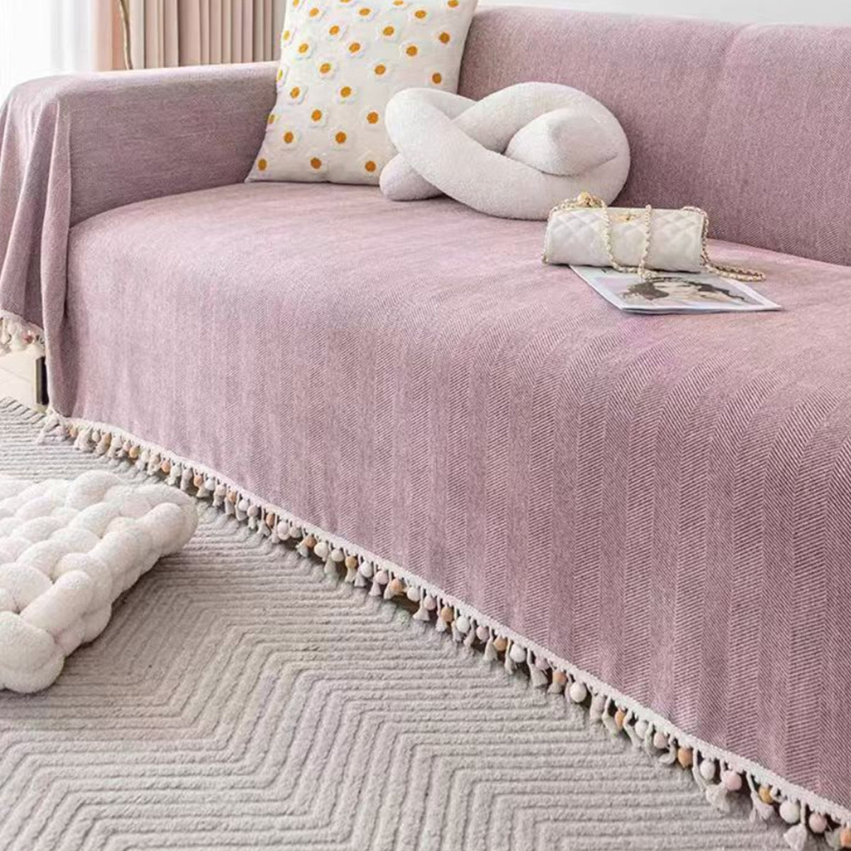 Herringbone Tassel Sofa Cover — Boho Style, Pet Friendly 2