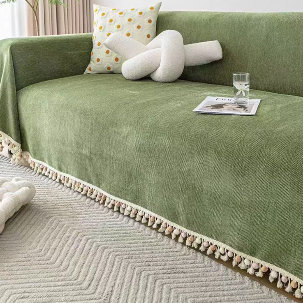 Herringbone Tassel Sofa Cover — Boho Style, Pet Friendly 3