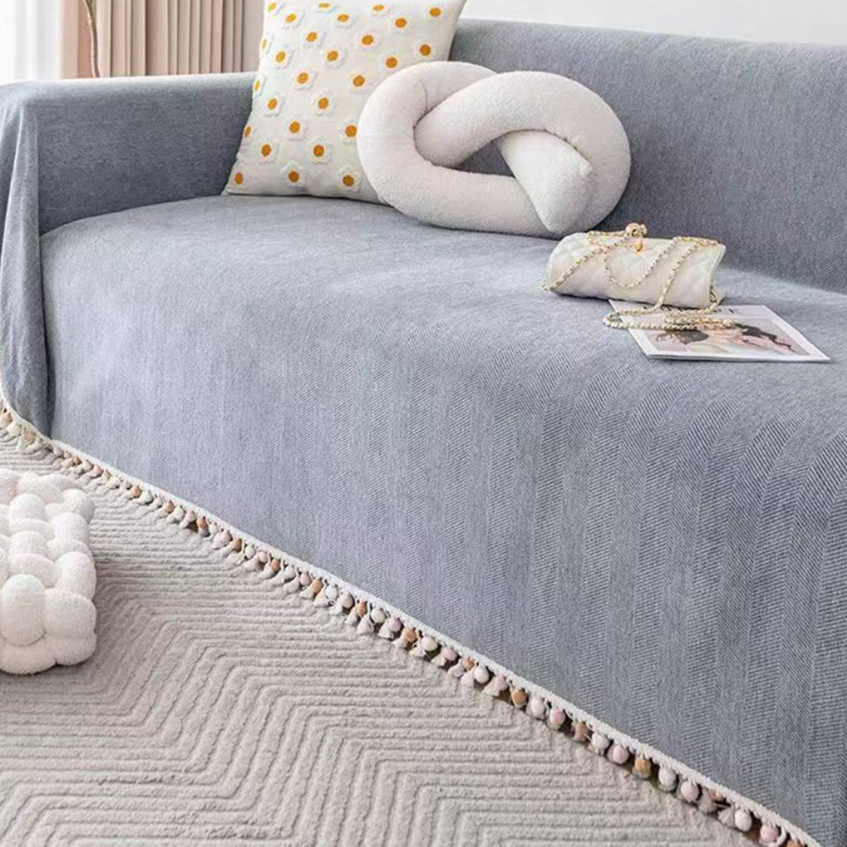 Herringbone Tassel Sofa Cover — Boho Style, Pet Friendly 4