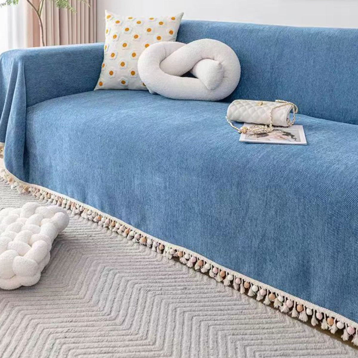 Herringbone Tassel Sofa Cover — Boho Style, Pet Friendly 5