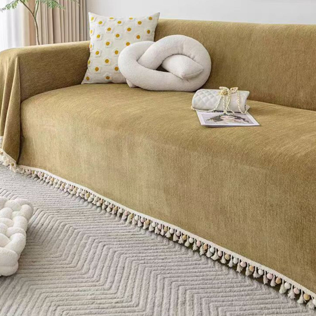 Herringbone Tassel Sofa Cover — Boho Style, Pet Friendly 6